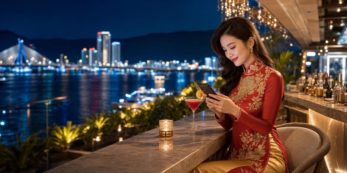 Người dùng tại bãi biển Đà Nẵng đăng ký tài khoản casino trên điện thoại