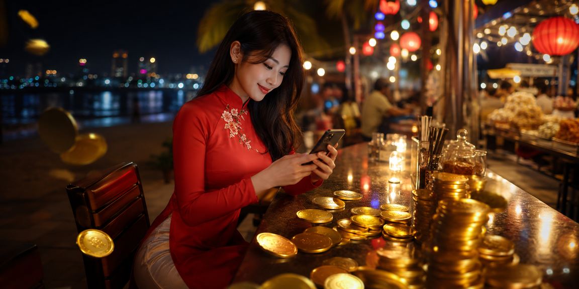 Cô gái áo dài tại Mũi Né tham gia xổ số và nạp tiền qua ví điện tử